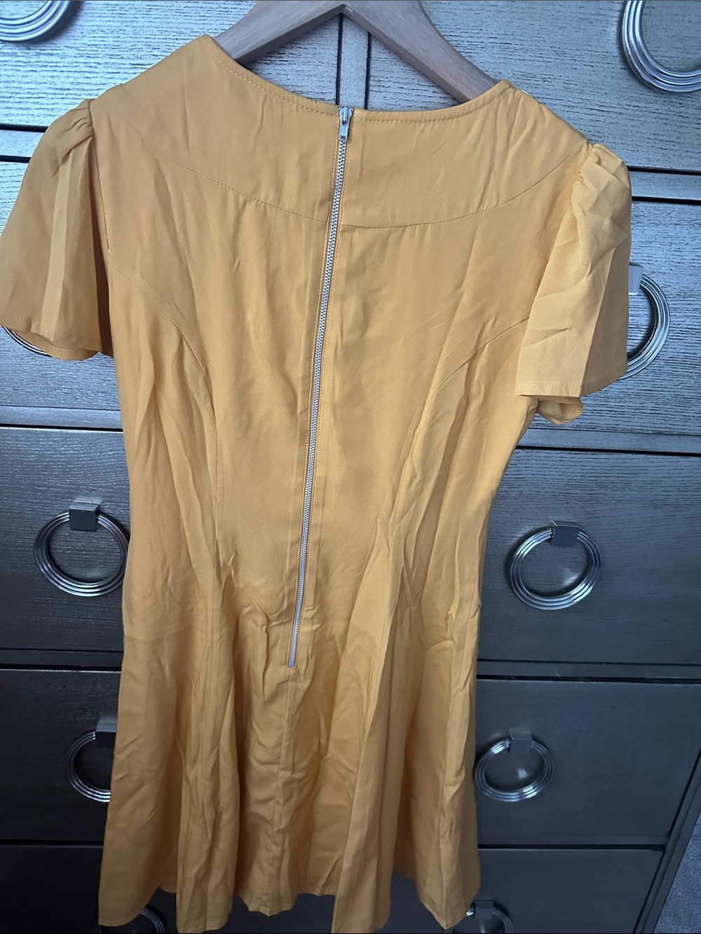 🛍️SALE🛍️ Miss Selfridge Yellow Skater Short Sleeve Dress with Lattice Neckline - Picture 6 of 6